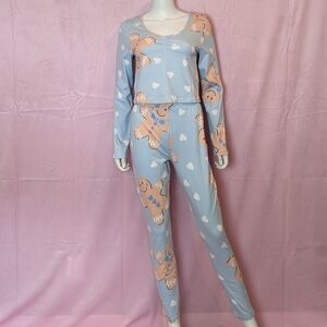 ASOS Light Blue Gingerbread Crop Tee and Matching Leggings Christmas Pajamas